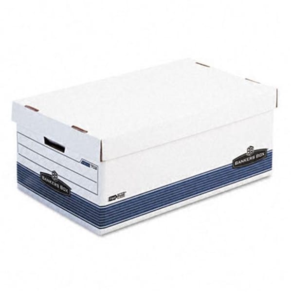 Bankers Box 0070205 Stor/File Storage Box- Legal- Locking Lid- White/Blue- 4/Carton 70205 - main